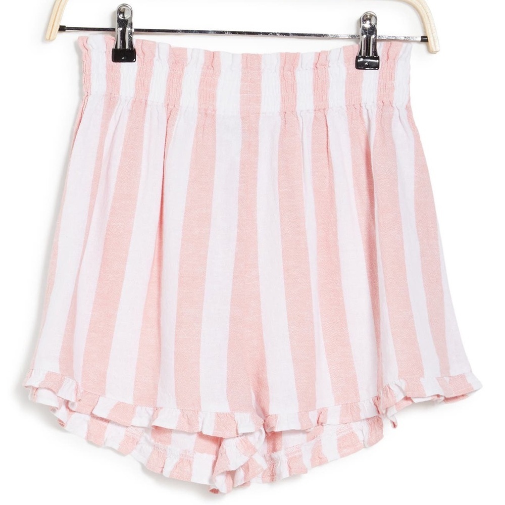ABOUND Stripe Print Ruffle Linen Blend‎ Shorts In Pink- White, Size XXS, NWT